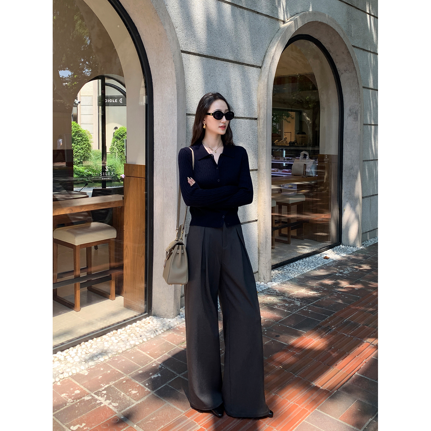 Maven Lin 松弛随性 极简咖色宽松阔腿裤女优雅办公室通勤西装裤