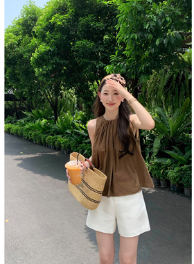 Maven Lin 甄选莱赛尔混纺宽松吊带背心女优雅气质无袖衬衫上衣