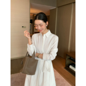 简约廓形宽松衬衫 Maven Lin 连衣裙女莱赛尔白色收腰Polo领长裙
