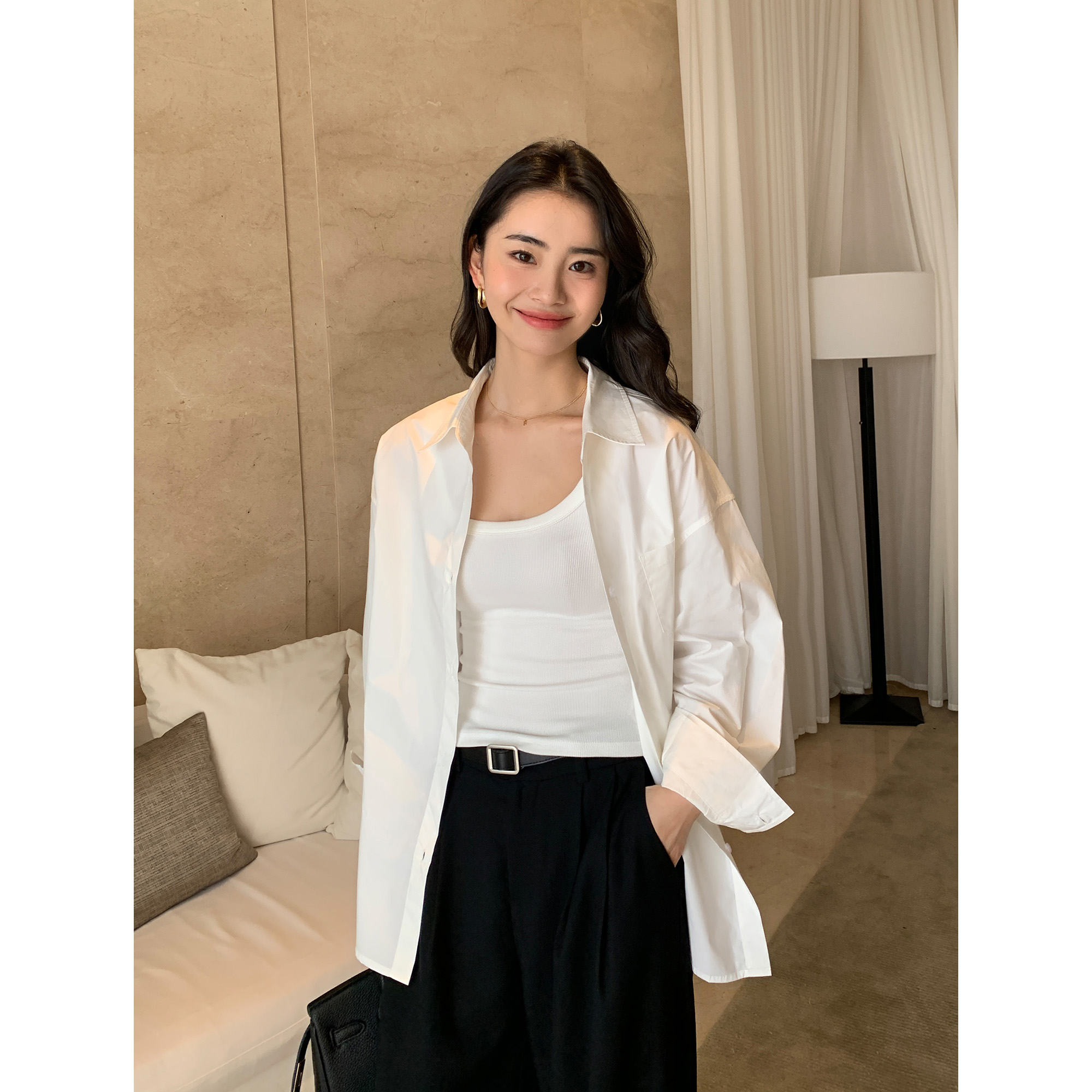 Maven Lin 白色衬衫女长袖2025春季气质高级感匹马棉衬衣叠穿上衣