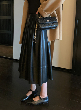 Maven Lin【现货7.5折】高腰a字半身裙女遮胯半裙显瘦加绒pu皮裙