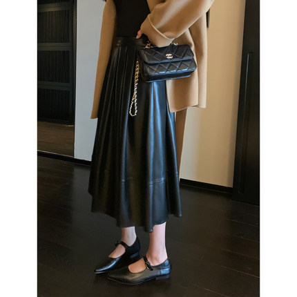 Maven Lin【现货7.5折】高腰a字半身裙女遮胯半裙显瘦加绒pu皮裙