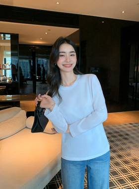 Maven Lin 从容松弛 经典圆领长袖针织衫女宽松通勤叠穿打底上衣