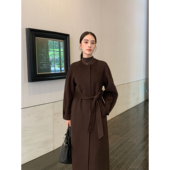 松弛静奢 Maven Lin 1OO羊毛呢子外套女可拆腰带围巾双面呢大衣