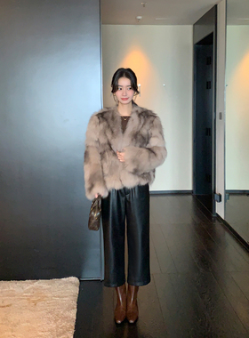 Maven Lin【现货6.5折】高级感八分直筒皮裤女加绒高腰pu皮休闲裤