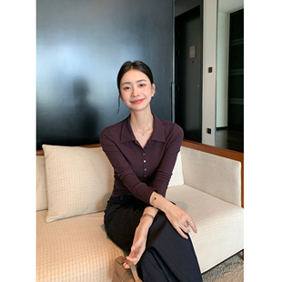 公式 polo领长袖 针织衫 Maven 基础款 经典 女秋季 柔软打底上衣 Lin