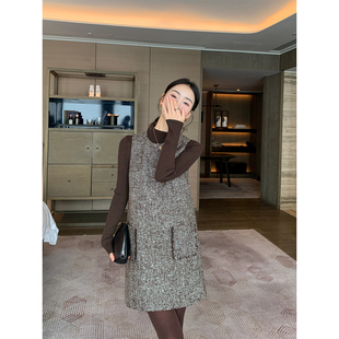 Maven Lin 静谧优雅 气质小香风无袖背心裙女通勤叠穿短款连衣裙