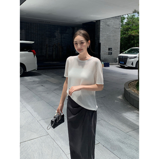 针织衫 Maven 镂空编织短袖 极简通勤系列 上衣女宽松套头T恤 Lin