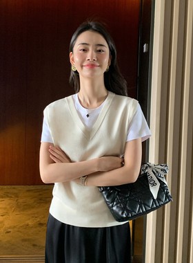 Maven Lin  针织V领马甲100%羊毛背心女2025新款宽松百搭无袖上衣
