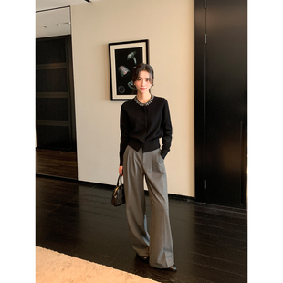 黑色垂感阔腿西装 百搭 裤 女高腰宽松休闲长款 Maven 直筒裤 Lin时尚