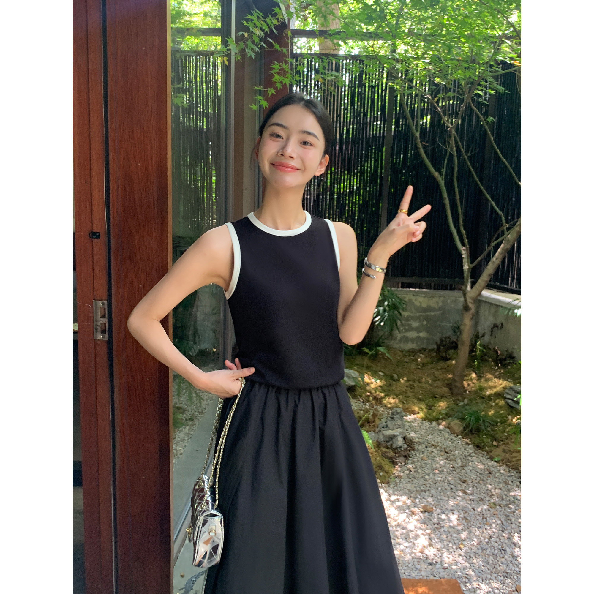 Maven Lin【现货7折】法式复古撞色吊带背心女纯棉无袖T恤上衣,女装/女士精品,背心吊带,淘宝优惠券,粉丝福利购,淘宝优惠卷