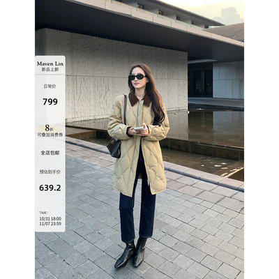 Maven Lin经典回溯 复古翻领90白鸭绒外套女宽松保暖中长款羽绒服