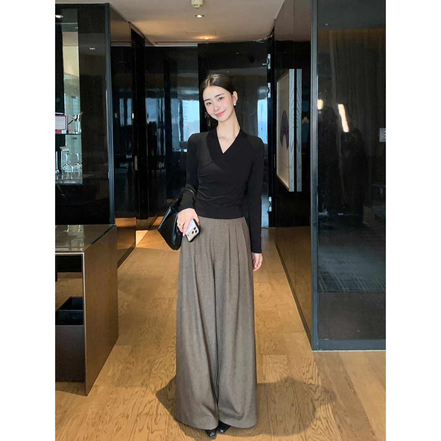 Maven Lin 轻熟雅致 高腰垂感休闲阔腿裤女干练通勤直筒拖地长裤