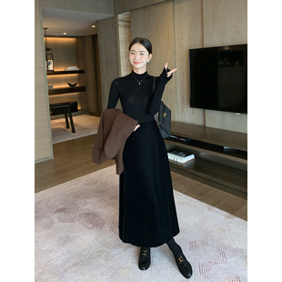 Maven 高级感a字半裙显瘦气质长裙 Lin金丝绒高腰半身裙女秋冬新款