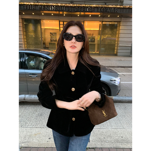 Maven Lin 柔润光泽 复古小香风短外套女气质可拆卸腰带丝绒上衣