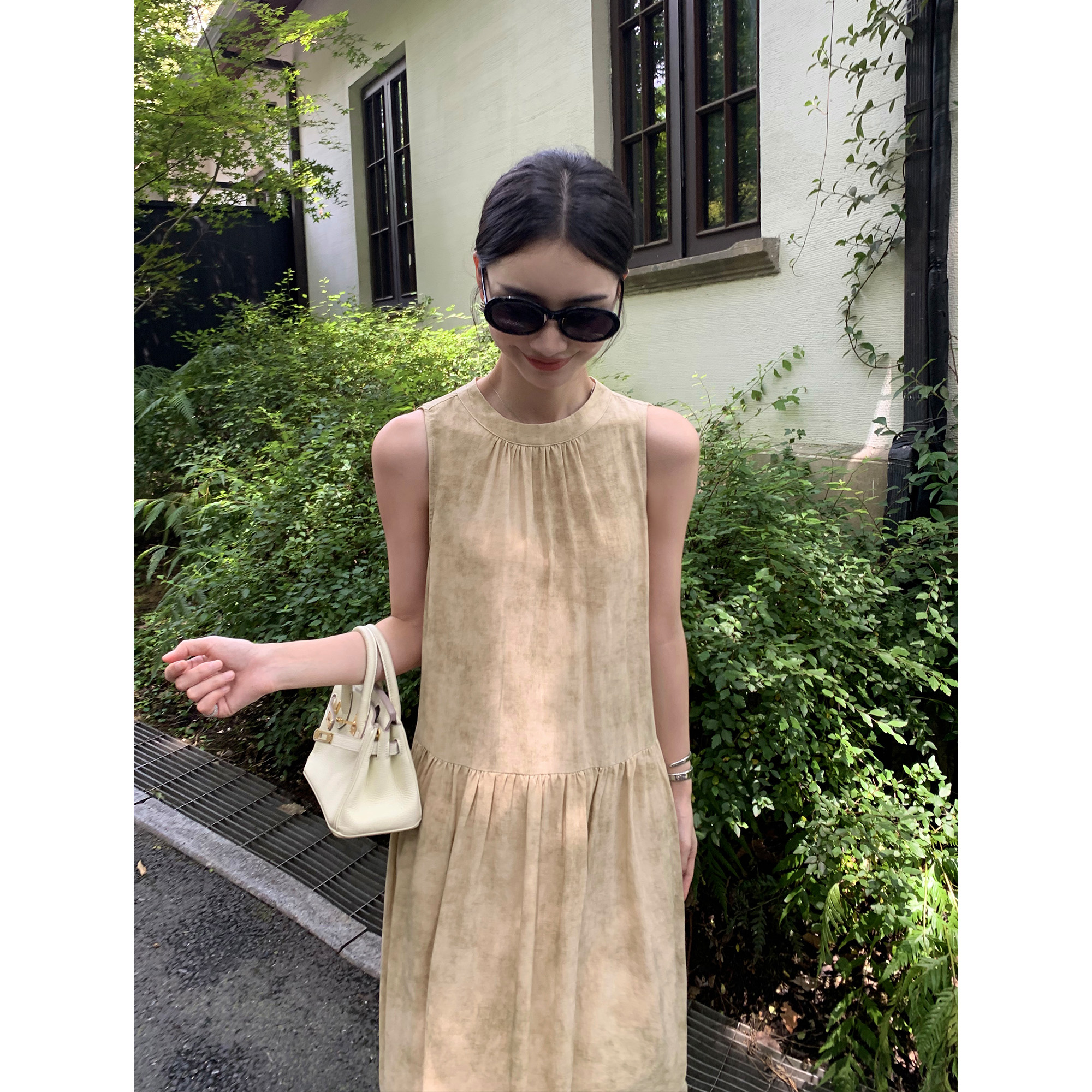 复古扎染天丝挂脖连衣裙女