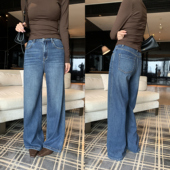 女高腰复古牛仔蓝宽松长裤 Maven 子 经典 阔腿牛仔裤 Lin 精裁考究