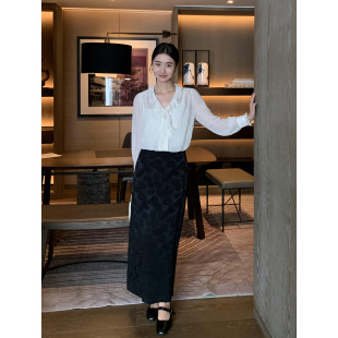 新中式 现货7折 人丝提花半身裙女高腰开叉包臀裙 Lin Maven