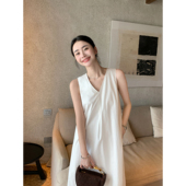 Lin 极简主义 老钱风宽松无袖 Maven v领连衣裙女夏季 气质背心长裙