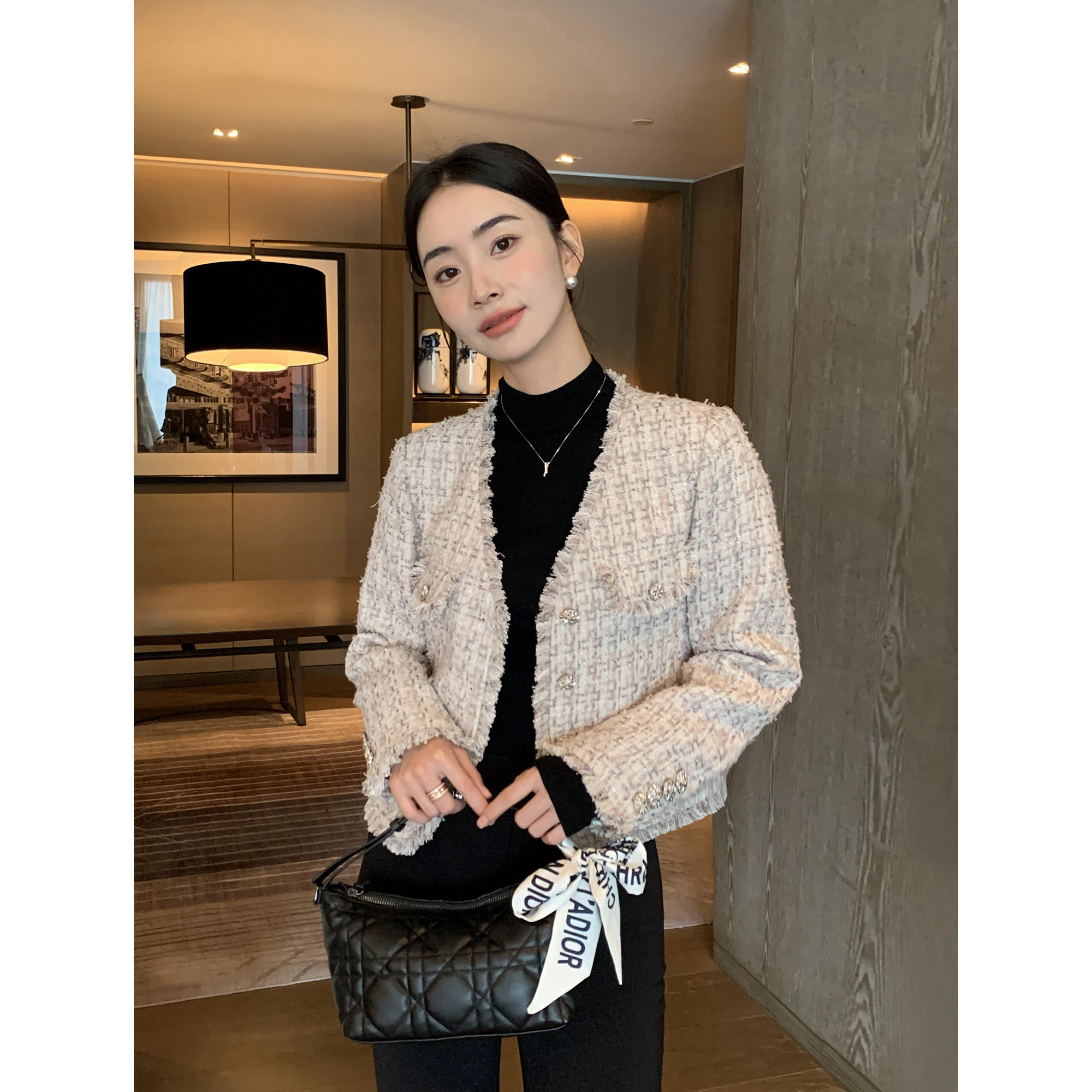 小香风外套女流苏毛边短款开衫