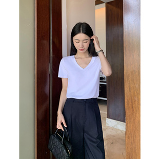 经典 现货7.5折 基础款 v领短袖 上衣 Maven T恤女纯色针织半袖 Lin