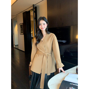 纯手工编织双面羊毛外套系带中长款 现货7.5折 大衣 Lin Maven