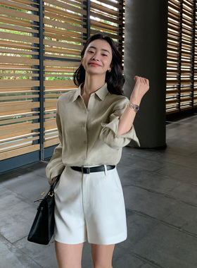 Maven Lin 白色醋酸西装短裤女夏季新款高品质显瘦高腰直筒裤