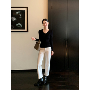 女立体侧缝锥形遮胯九分裤 Maven 白色高腰牛仔裤 率性干练 子 Lin