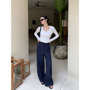 型超正 宽松阔腿西装 裤 Maven 拖地长裤 版 女显高直筒休闲裤 Lin