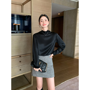 设计感醋酸衬衫 松弛精英 女气质优雅宽松飘带套头衬衣 Lin Maven