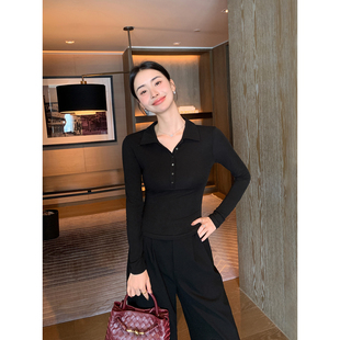 公式 经典 polo领长袖 针织衫 柔软打底上衣 Maven 女春秋基础款 Lin