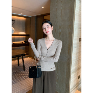 V领针织衫 白领舒适区 内搭打底衫 女羊毛修身 上衣 Maven 长袖 Lin