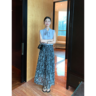 复古碎花雪纺半身裙女气质高腰a字垂感中长裙 秘境花园 Maven Lin