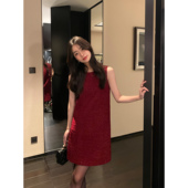 Maven Lin 气质肌理小香风背心连衣裙女春秋高端打底红色毛呢裙