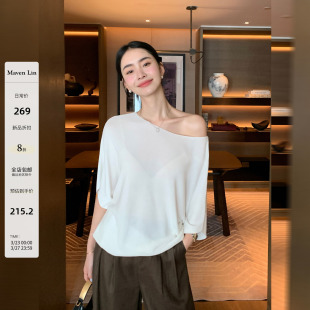 罩衫 慵懒斜肩中袖 女微透宽松莱赛尔防晒上衣 Lin自在呼吸感 Maven