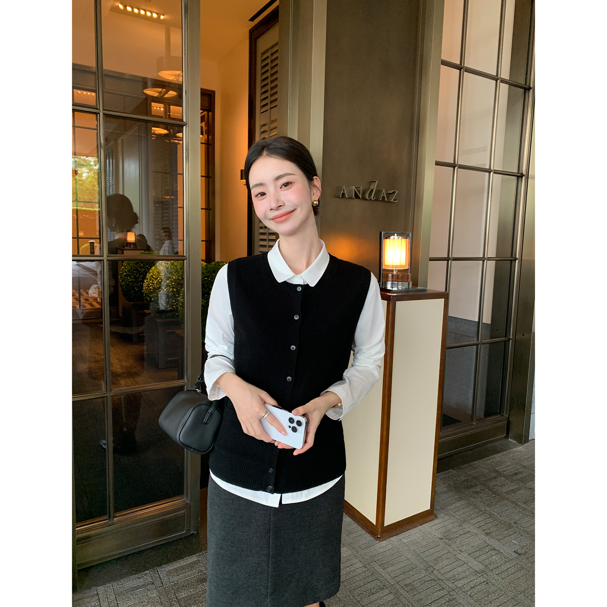 Maven Lin简净随搭 100%羊毛圆领针织马甲女气质叠穿无袖背心上衣