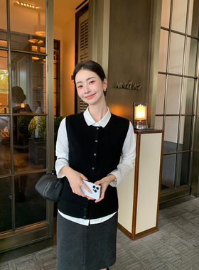 Maven Lin简净随搭 100%羊毛圆领针织马甲女气质叠穿无袖背心上衣