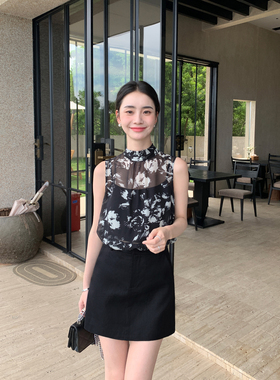 Maven Lin 白领干练通勤宽松飘带背心衬衫女两件套碎花小衫上衣