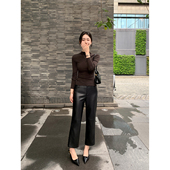 Lin 直简九分裤 现货7折 主义 Maven 女高腰修身 经典 黑色pu皮裤