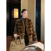 奢宠绒感 Maven Lin 獭兔毛皮草外套女宽松渐变色v领毛毛大衣