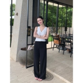 Lin 简约垂感舒适直筒休闲西装 裤 Maven 女高级感黑色立裁阔腿裤 子