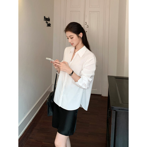 Maven Lin 极简美学 经典基础款翻领衬衫女宽松白领通勤长袖衬衣