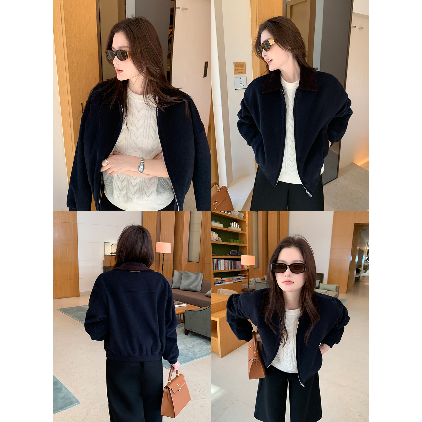 Maven Lin精奢雅士 复古羊毛翻领毛呢外套女宽松通勤短款呢子夹克