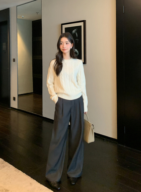 Maven Lin 老钱风飒美阔腿休闲西裤女通勤宽松直筒遮臀显瘦长裤子