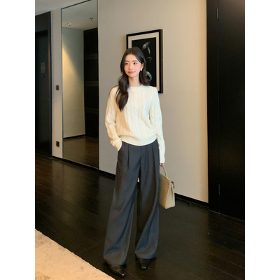 飒美老钱风裤子阔腿西裤