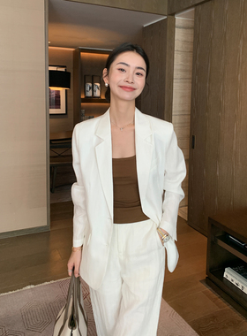 Maven Lin 经典优选| 粗斜纹花亚麻西装外套女干练通勤宽松西服