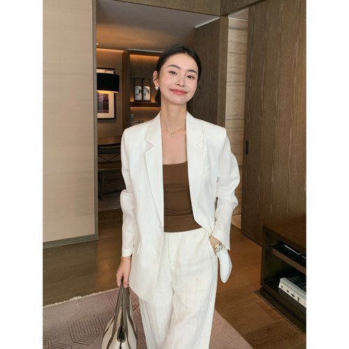 Maven Lin 经典优选| 粗斜纹花亚麻西装外套女干练通勤宽松西服