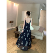 秘境花园 Maven Lin 苎麻刺绣度假吊带裙女夏宽松碎花露背连衣裙