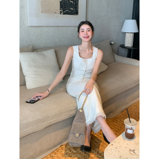 直筒开叉半身裙套装 Maven 气质方领小香风马甲背心 Lin 高智女神