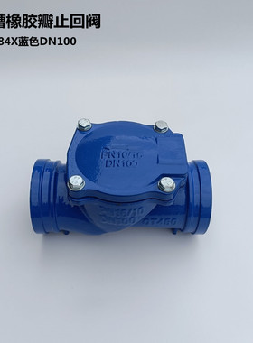 H84X -1.6沟槽橡胶板止回阀 蓝色卡箍球墨铸铁材质 DN65-DN150